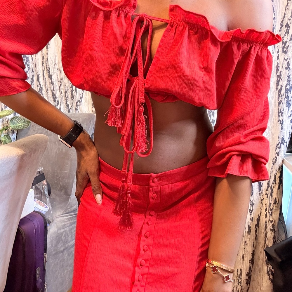 Simple Red Ruffled Smocked Two Piece Set - Picture 10 of 12